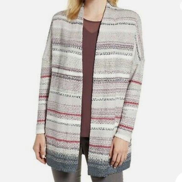 Nic + Zoe Sunset Stripe Chenille Open-front Longline Cardigan Cozy Women's S - Picture 1 of 6